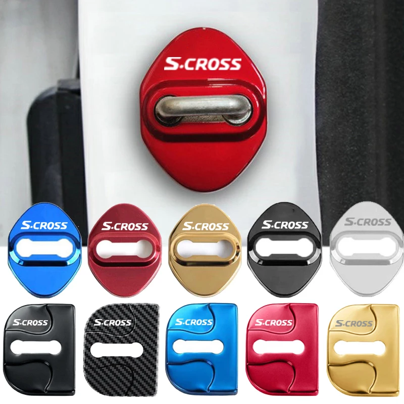 

4pcs Stainless Steel Car Protect Door Lock Cover Logo Case Sticker Styling For Suzuki S Cross Emblem Decals Decor Accessories