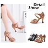 HROYL Ballroom Latin Dance Shoes Ladies Girls New Silk Satin Shiny Rhinestone Cuban High Heels Party Salsa Dance Shoes Women 5