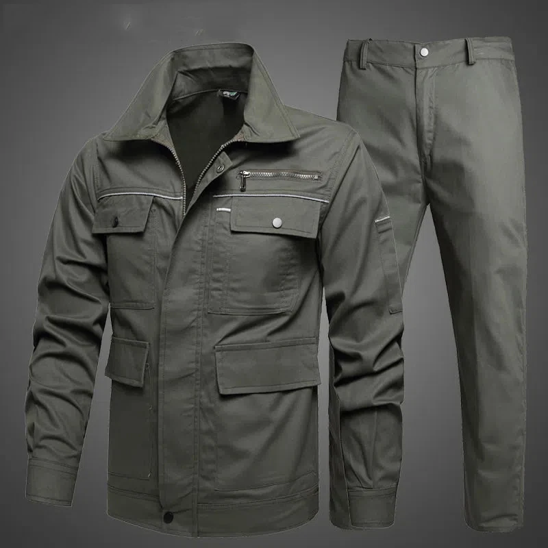Summer Cargo Work Suit Men Thin Multiple Pockets Shirts Jacket + Trousers Tactical Military Cotton Breathable Cotton 2pcs Sets 3