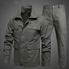 Summer Cargo Work Suit Men Thin Multiple Pockets Shirts Jacket + Trousers Tactical Military Cotton Breathable Cotton 2pcs Sets 3