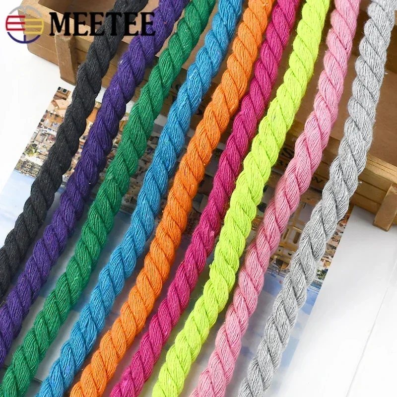 5Meters 5-20mm Colored Cotton Ropes 3 Shares Twisted Cord Weave Cords Decoration Macrame Rope for Bags Sewing Accessories