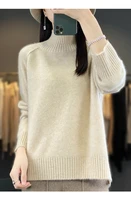High-Necked Cashmere Sweater for Women, Autumn and Winter, 100% Cashmere, Slit, Lazy Raglan Sweater, Thickened with Soft Waxy Wo 2