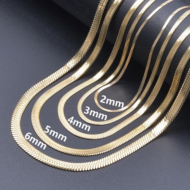 Waterproof Flat Snake Chain Necklace 2MM 3MM 4MM 5MM Gold Silver  Herringbone Stainless Steel Chain For Women Jewelry Gift - AliExpress