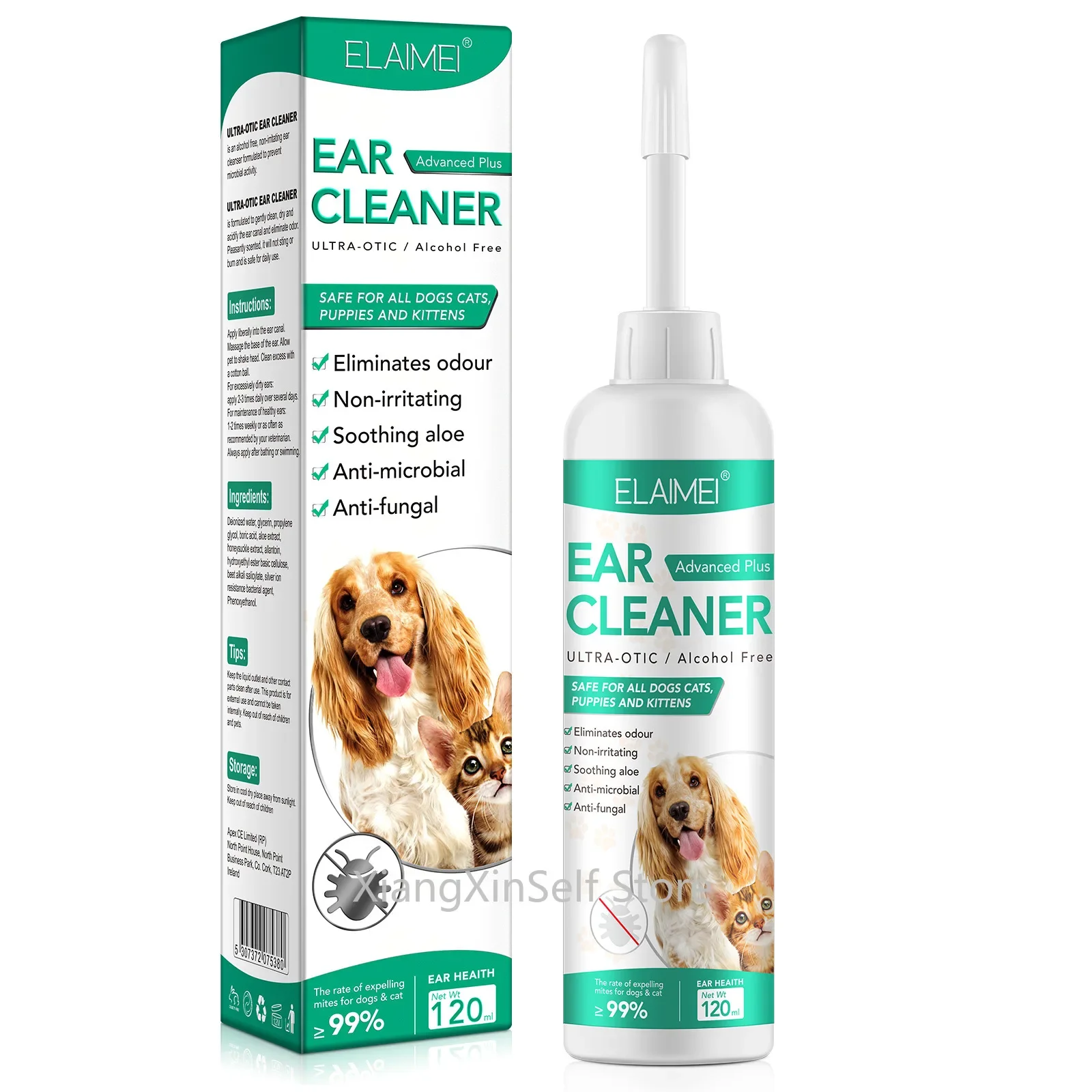 

120ml EAR CLEANER Eliminates Odour Non-irritating Soothing Aloe Anti-microbial Dogs&Cats Health Hygiene Supplies