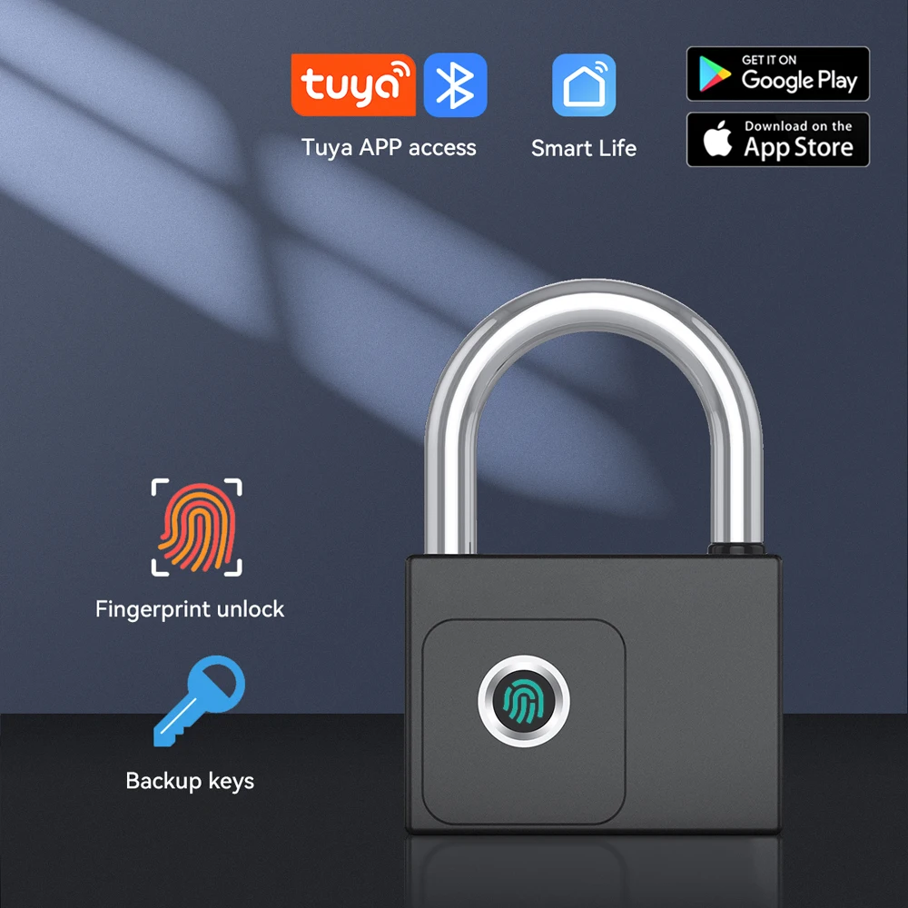 

Tuya Smart Fingerprint Padlock IP65 Waterproof Bluetooth USB Rechargeable Key APP Remote Unlock Anti-theft Bag Cabinet Door Lock