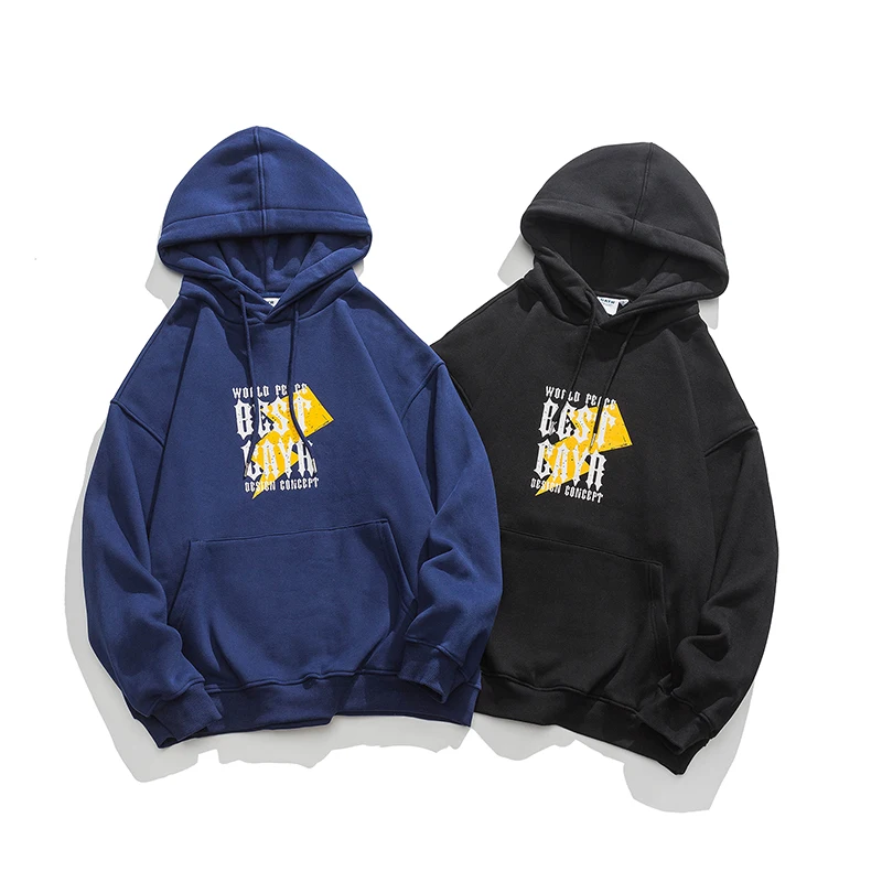 

Two color Gothic alphabet print and fleece thickened hoodie coat