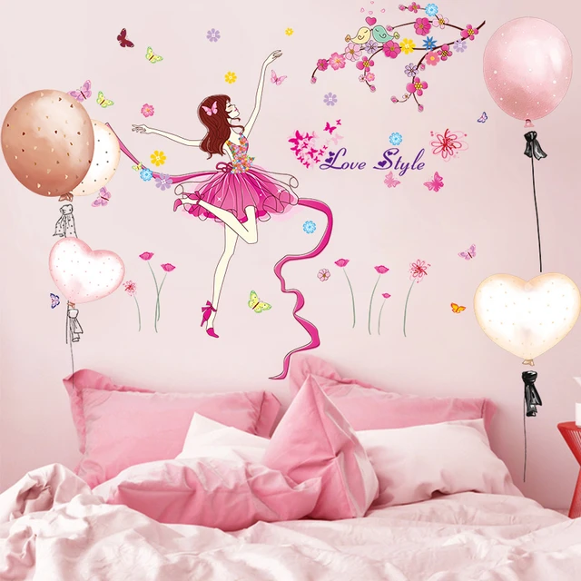 Shijuekongjian-Stickers Muraux Fille Danseuse Dessin Animé, Ballons DIY,  Stickers Muraux pour Chambres d'Enfants, Chambre de Bébé, Décoration de la  Maison - AliExpress