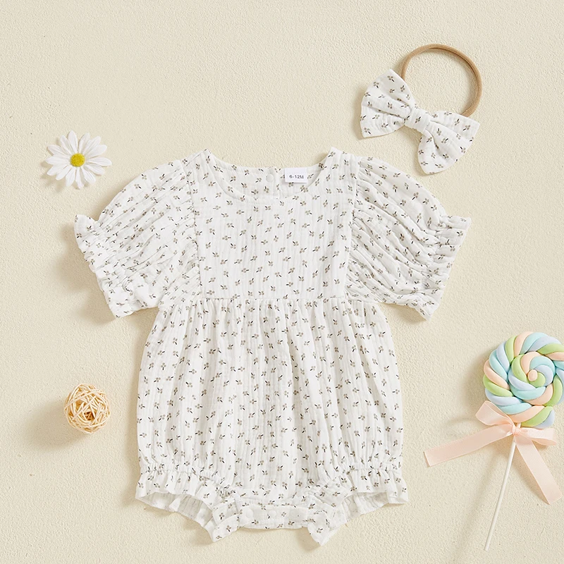 Summer Baby Girl Romper and Headband Set
