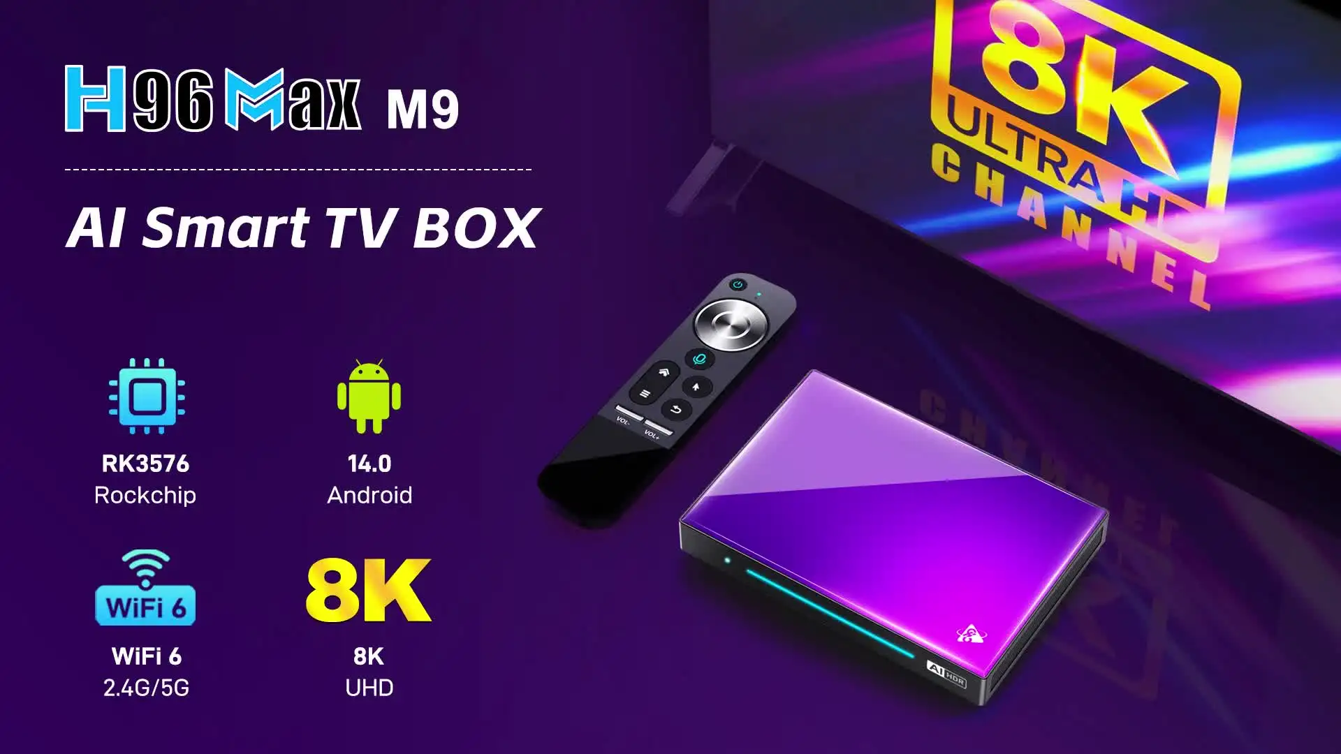H96 MAX M9 AI Android 14 TV BOX NPU 6TOPS Rockchip RK3576 8