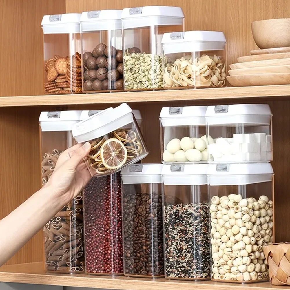 【Lifeideas】7Pcs Airtight Food Storage Containers with Clasp Lids Plastic Clear Jars with Easy Lock Lid Kitchen Pantry Organize