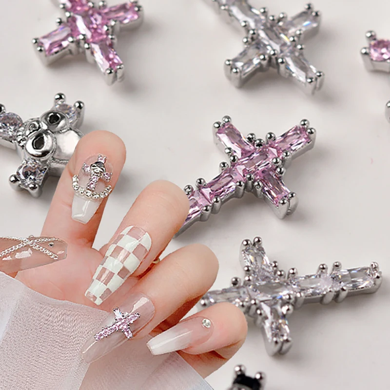 

3Pcs Luxury Cross Nail Charms Shiny Zircon Diamond Nail Art Jewelry Cross Charms for Nails Rhinestones Accessories Nail Supplies