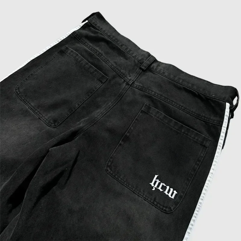 Streetwear Men and Women Loose Striped Embroidered Jeans Y2K Simple Casual Jeans Harajuku Retro Wide Leg Pants Unisex Pants 3