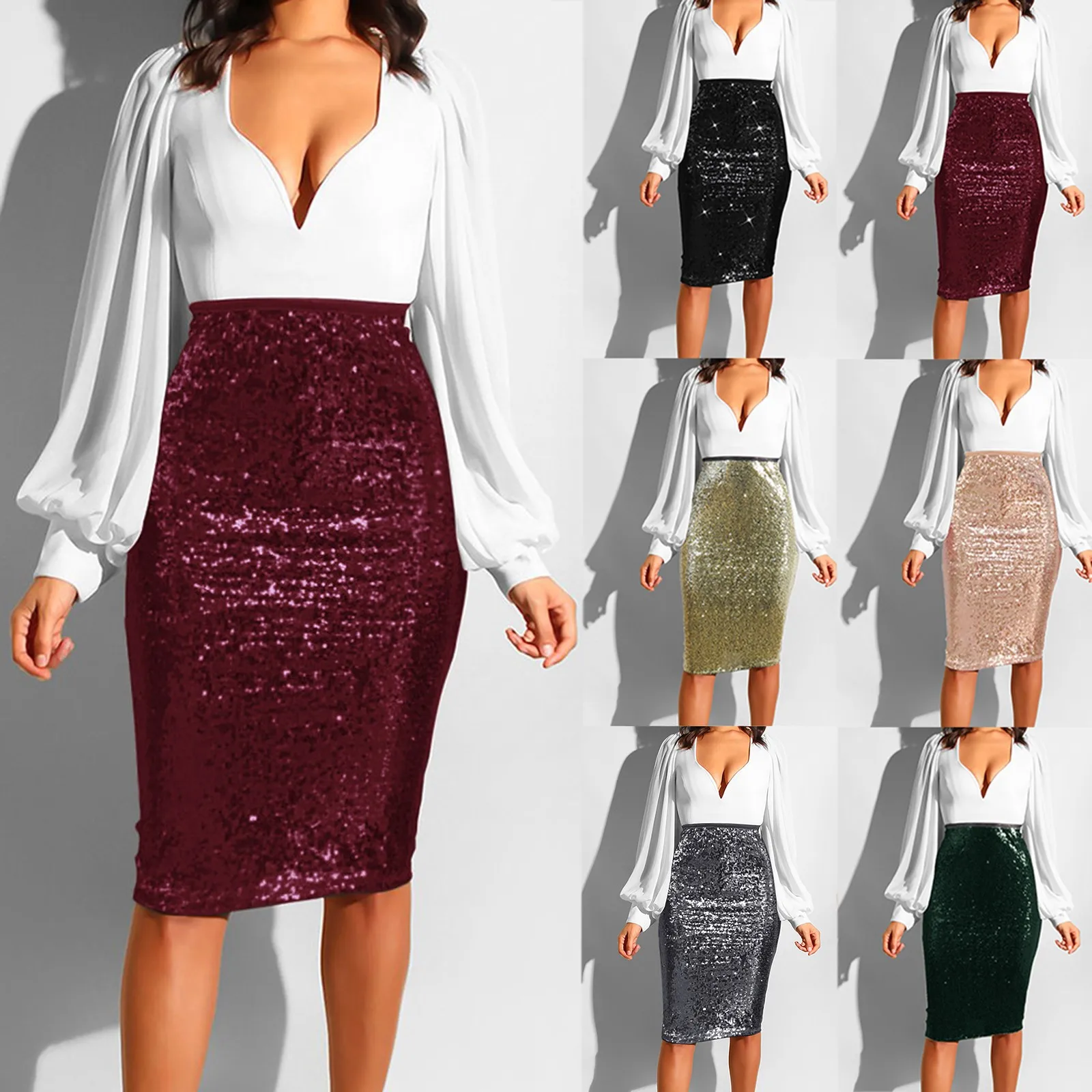 Crimson Glimmer Sequined Skirt