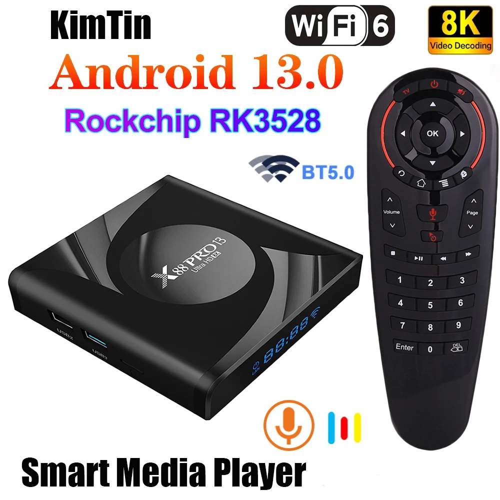 Google Voice Assista TV Box Android 13 X88 PRO 4G 64G Rockchip 2.4G&5G Wifi 4K HDR Set Top Box USB 3.0 Support 3D Movie Ott