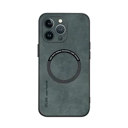 Leather Magnetic Phone Case with Magsafe Compatibility and Shockproof Protection - iPhone 13 (Green)