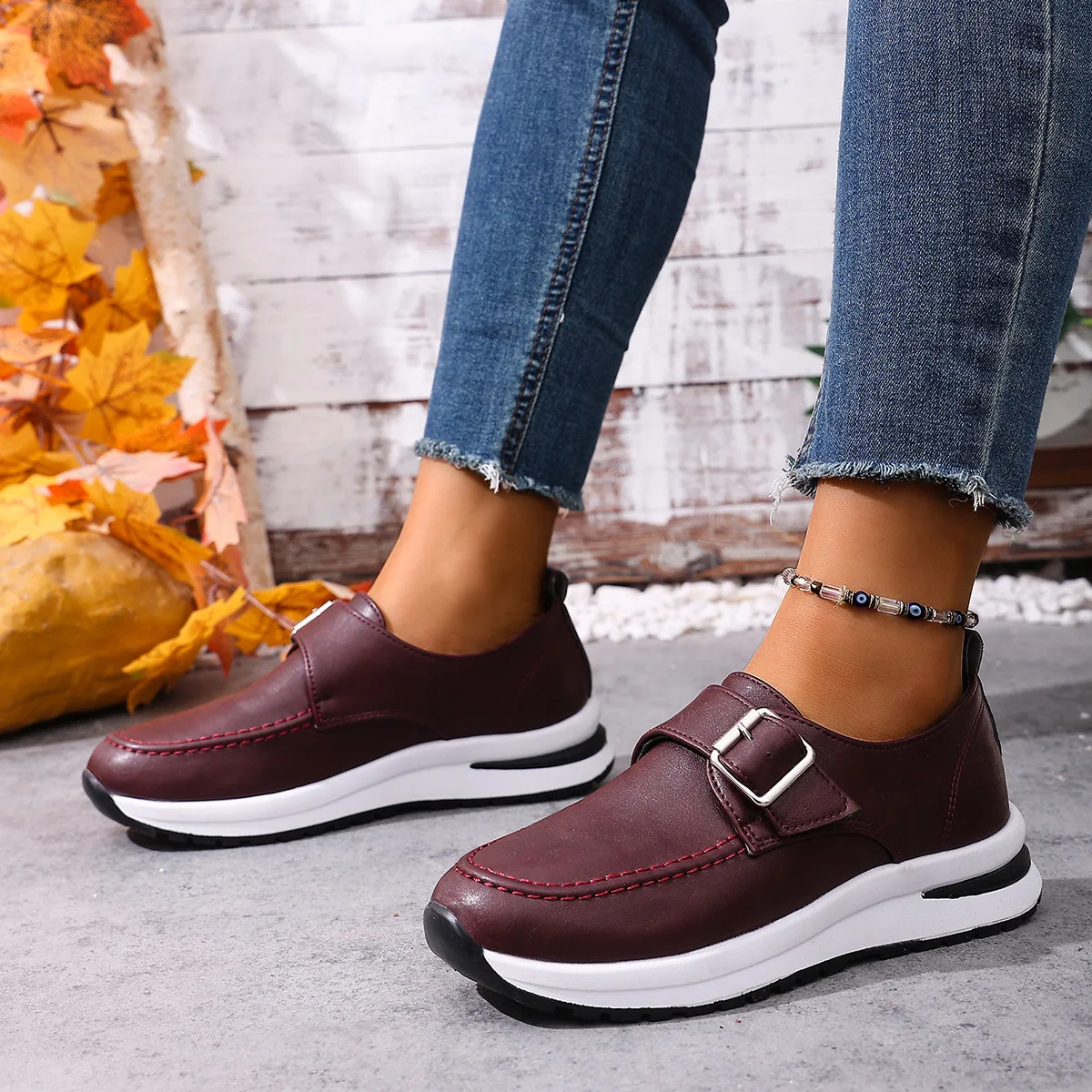 Plus-size 2025 Spring/autumn New Women's Shoes, European and American Thick-soled Loafers, Wedge Heel Casual Single Shoes