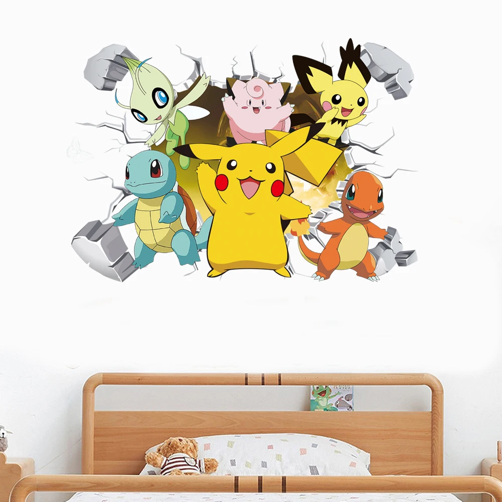 Potdemiel dos desenhos animados pikachu adesivos de parede para o quarto do miúdo jardim de infância sala estar quarto diy decoração da parede cartaz decoração do quarto
