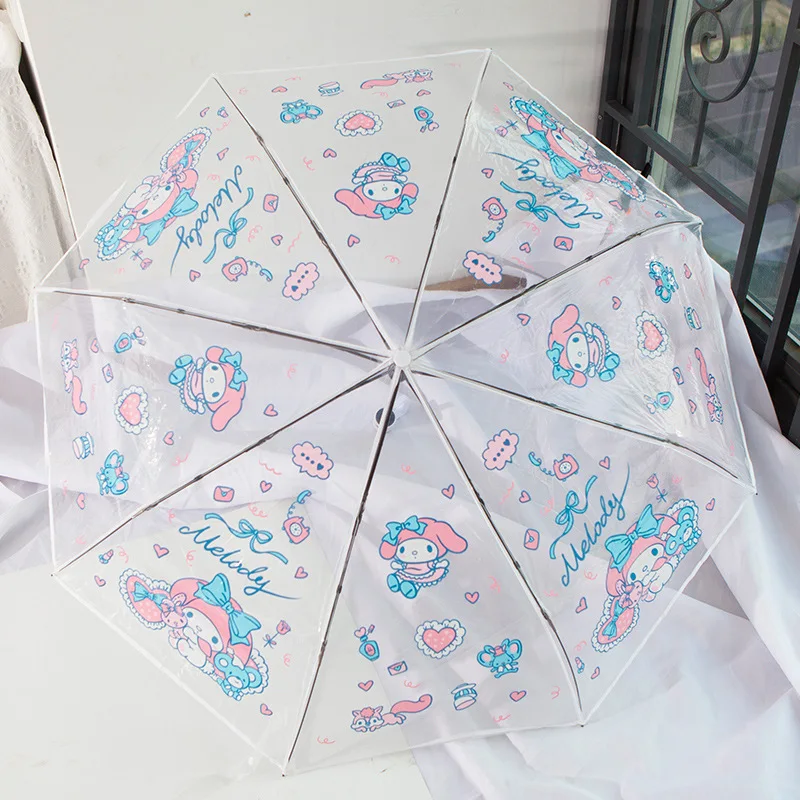 

Kawaii Anime My Melody Transparent Umbrella Sanrio Cute Cartoon character Girl Heart Automatic Umbrella Toys for Girls