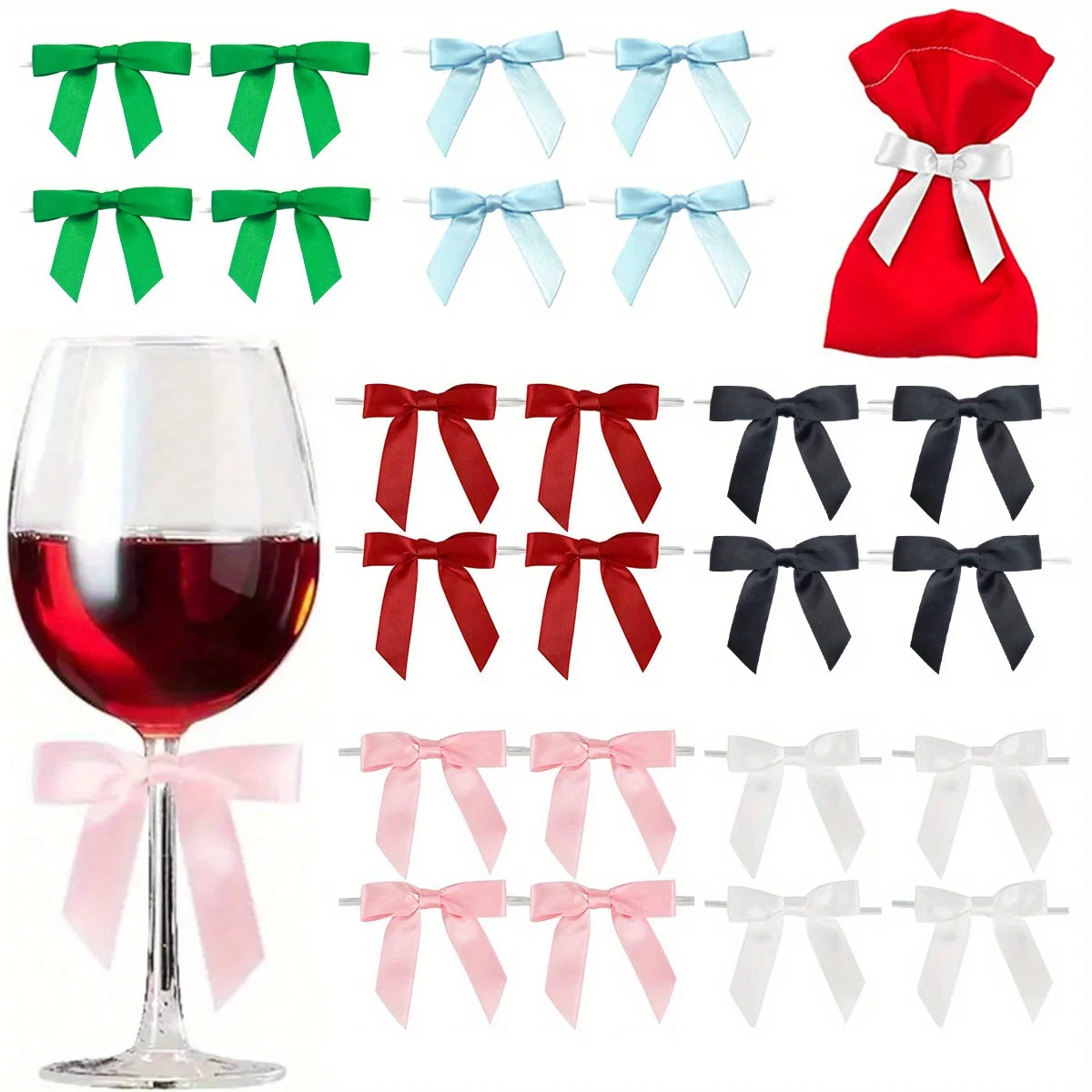 20 Stück Twist-Tie-Schleifen aus Satinband für Geschenkverpackungen, Champagnerflaschen, Taschen, Bastelarbeiten, DIY-Geschenke, Hochzeit, Brautparty, Weihnachten