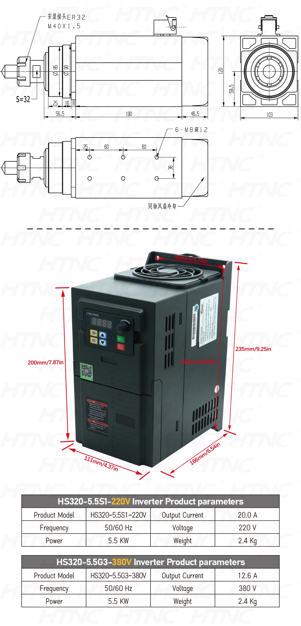 4.5w Spindle Motor Kit For wood aluminium soft metal 300hz 18000rpm 5.5kw VFD AC