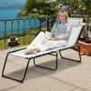 Tanning Chair,Extra High Lounge Chair with Removable Pillow,Detachable Side Pocket & Adjustable Backrest,Folding Chaise Lounger 2