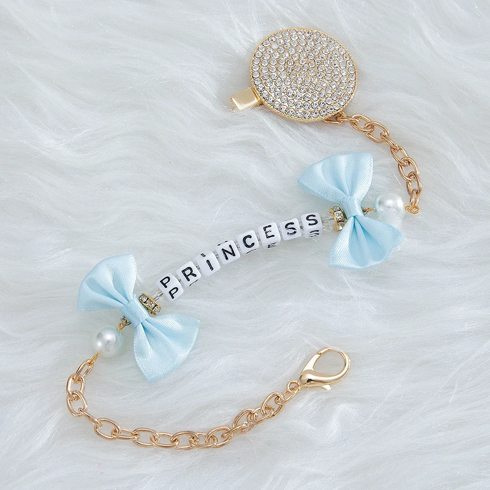 Pacifier Clip MIYOCAR any name can make bling rhinestone pink bow pacifier clip dummy clip stroller chain stroller toy set pacifier clip pacifier chain pacifier accessories teether clip