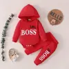 2024 Spring Autumn Infant Toddler Letters Print Hooded Solid Color Two-piece Suit 0-24M Baby Boys Bodysuits+Long Pants Set 2