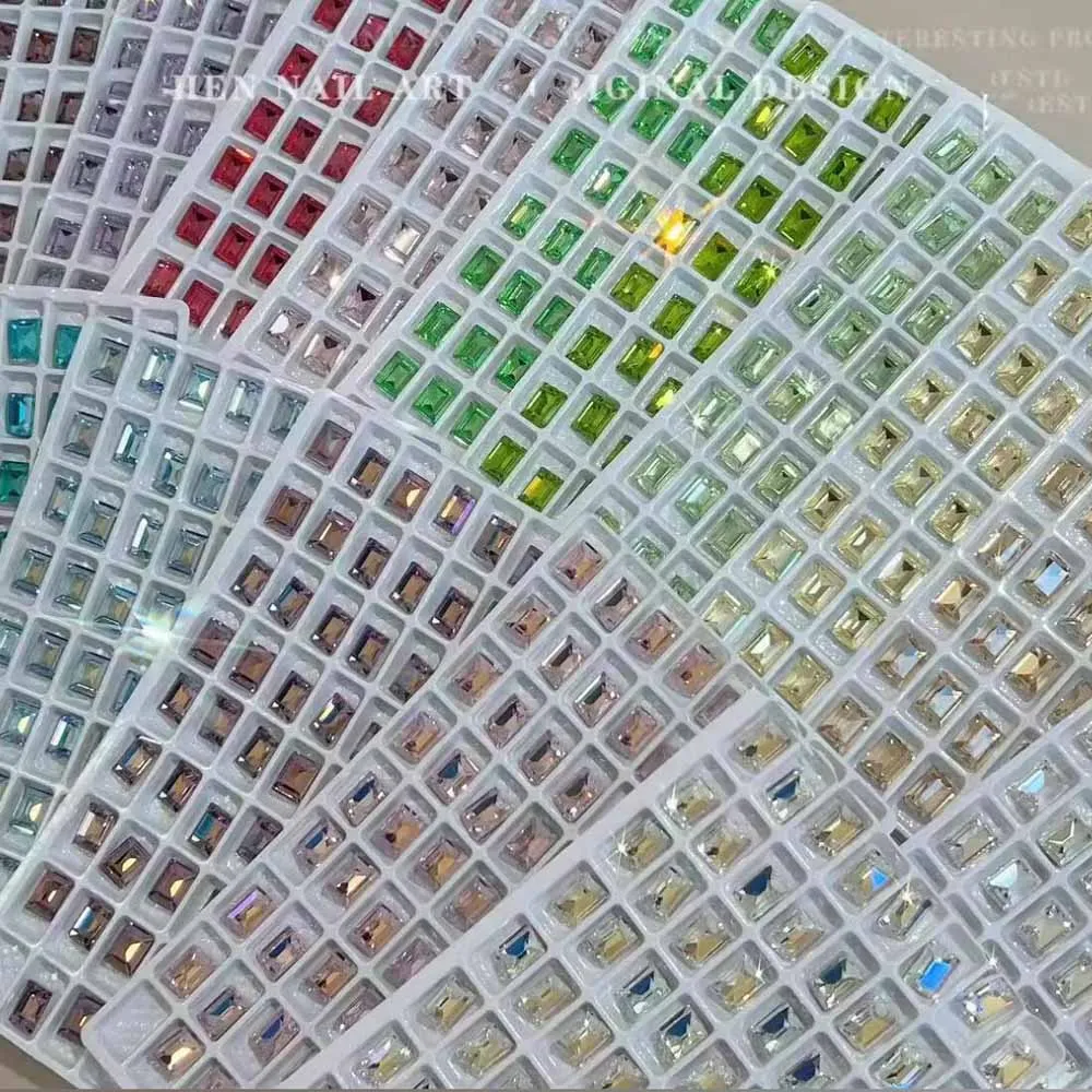 50개 포인티드 바텀 스퀘어 네일 참 6x8mm 라인스톤 글리터 네일 아트 젬 3D 럭셔리 3D 네일 크래프트 네일 주얼리 데코레이션
