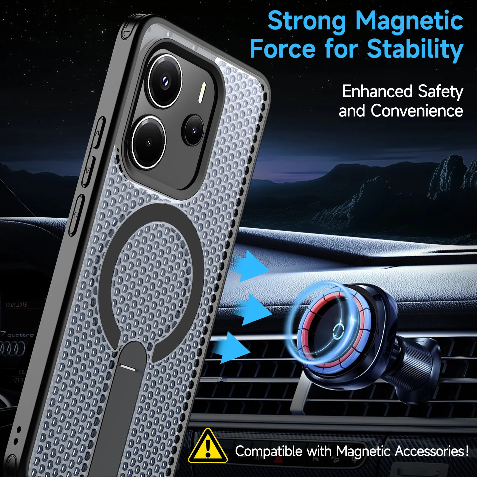 Magnetic Armor Case with Cooling Design and Metal Bracket