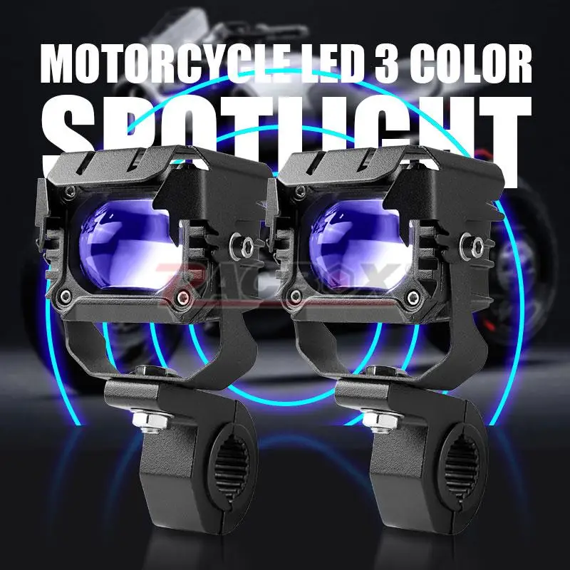 90W/100W Motorcycle LED Spotlight Blue Devil Eyes High Power Headlight Lens Whit