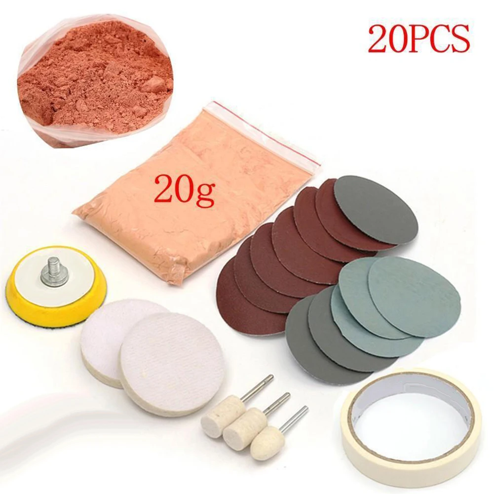 

20pcs Car Windshield Glass Scratch Remover Cerium Oxide Powder Glass Polishing Kit Conical Polishing Wheel Disc 42mm*12mm