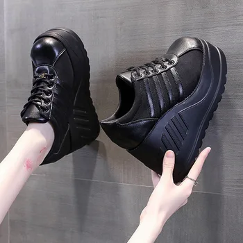 Women's Platform Shoes Black Large Size Wedges Sneakers 10cm High Heels Lace Up Fashion Goth Pumps Shoes for Women Punk Tennis 1