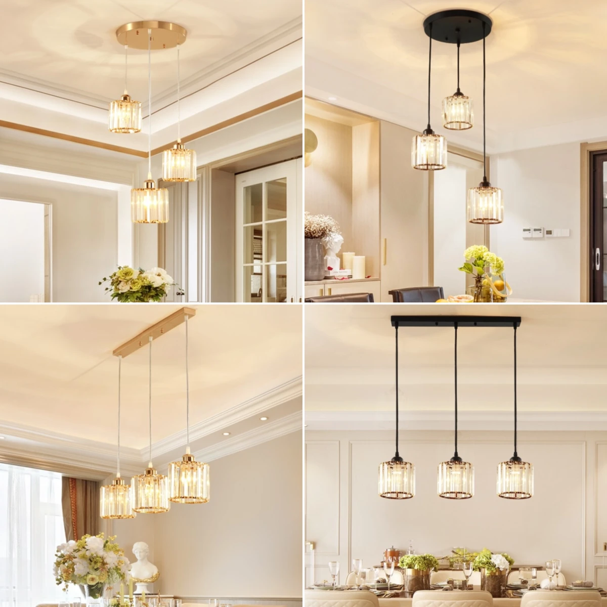 

Modern K9 Crystal Pendant Lights Fixture Gold&Black Kitchen Dining Room Bedside Hanging Lamps Luminaire Suspension Lights