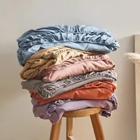 Cotton Bed Fitted Sheet Soft Mattress Cover Solid Color Non Slip Adjustable Bed Covers Single/Double/Queen/King Size Bedsheet 2