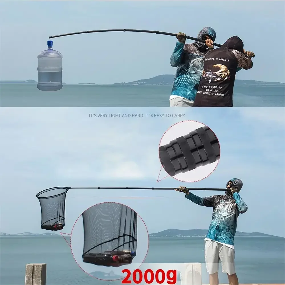 MBLN 브랜드 휴대용 탄소 섬유 접이식 뜰채, 초경량, 초내구성, 345cm 확장, 60cm 접힘, 캐치 네트