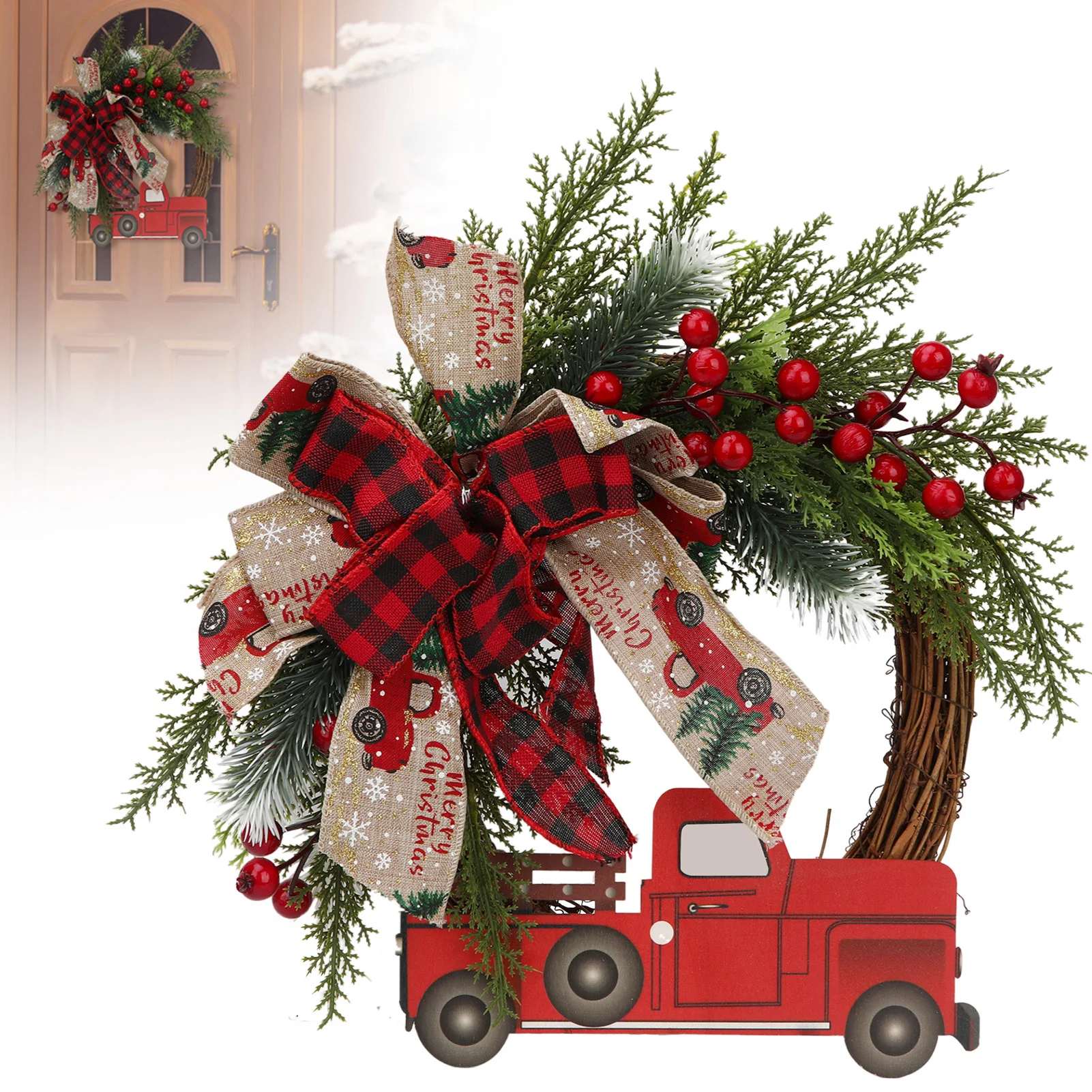 thumbnail image 1 of Christmas Wreath Door Hangin Add Christmas Vibe Large Hanging Wreath for Family Friend Neighbor Gift, 1 of 5