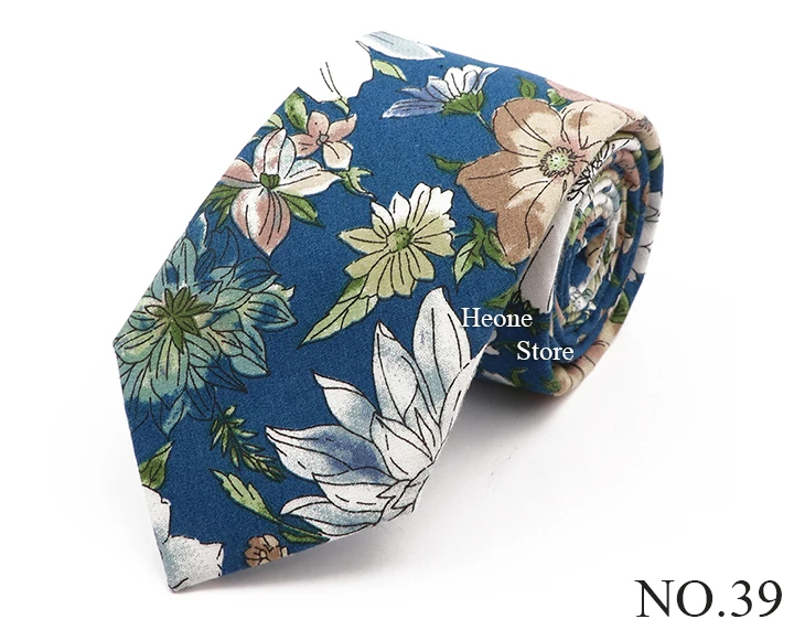 Neue schicke Blumenkrawatte aus 100 % Baumwolle für Herren, schöne Krawatte mit Blumenmuster, helle Farbe, lässig, schmal, dünn, Anzug-Accessoire – Detail 40