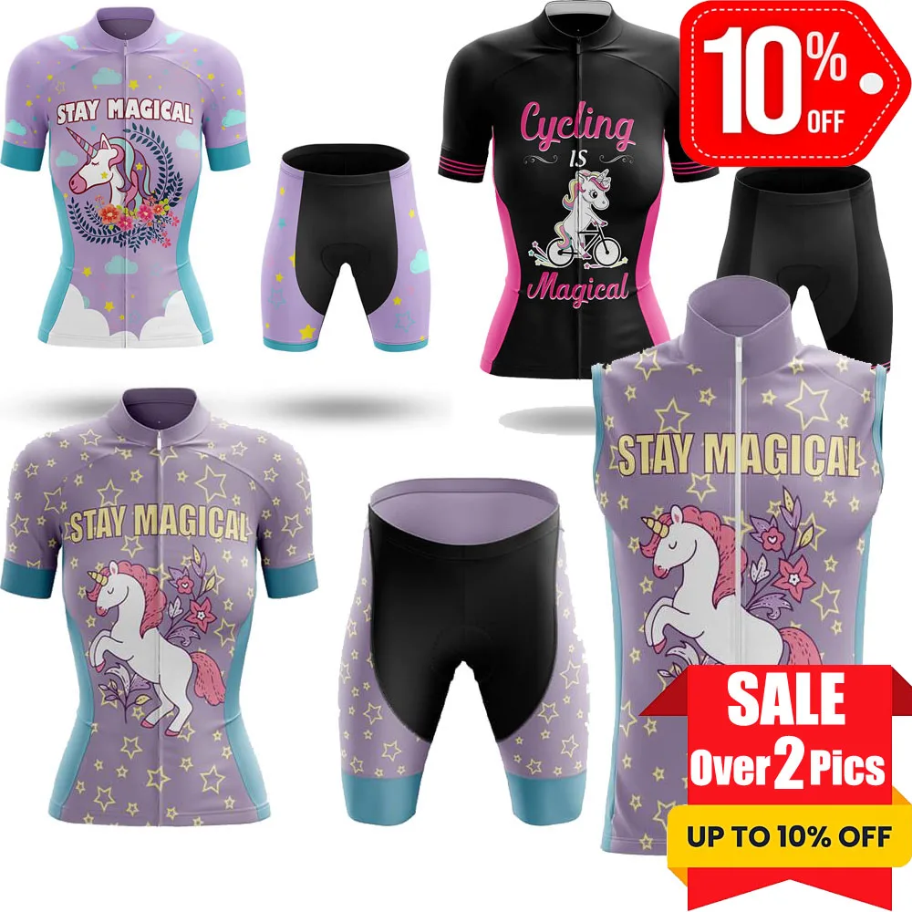 Stay Magical Unicorn Womens Cycling Jersey Set Unicorn Power Funny Cycling Jersey Set Womens Road Bike Shirts Suit MTB Ropa