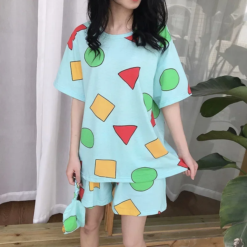 Kurzarm-Pyjama für Damen, Sommer, Cartoon, niedlich, geometrisch, Nachtwäsche, Homewear, lässig, Pullover, Hemd, Damen-Nachtwäsche, Loungewear – Detail 10