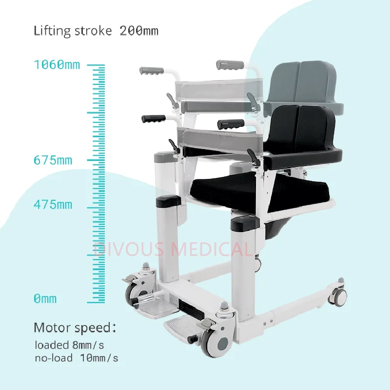 New Design Electric Patient Transfer Lift Toilet Bath Bathroom Water Proof Chair Old Man Moving Wheelchair 3