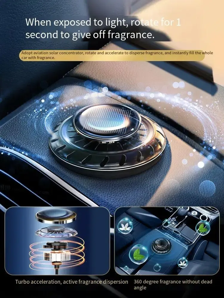 Solar Car Profumo Center Console Decorazione Ufo Fragrance Light Sense Rotary Fragrance Decoration Vehicle Air Purifier Supplies