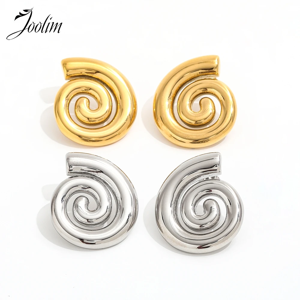 

Joolim Jewelry High Quality PVD Wholesale Waterproof Vintage Fashion Chunky Whirl Conch Hoop Stainless Steel Earring for Women