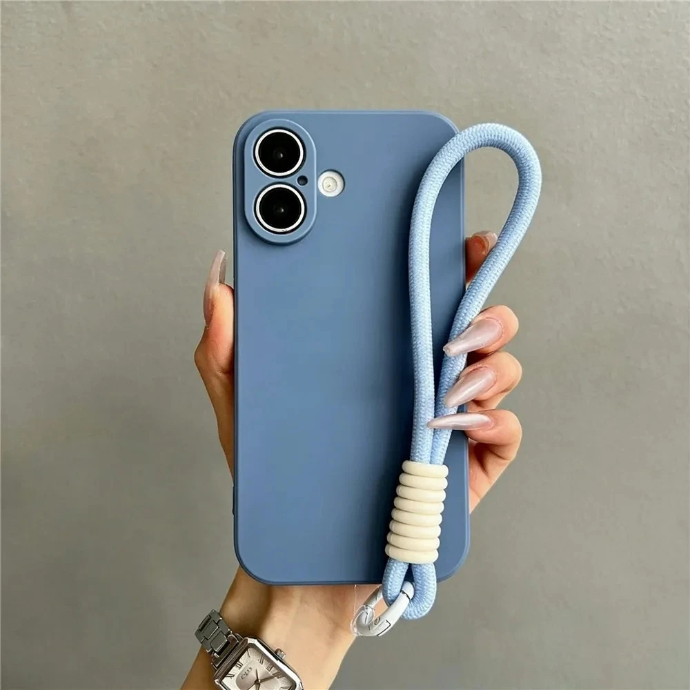 Solid Color Soft Silicone Back Cover with Hand Strap