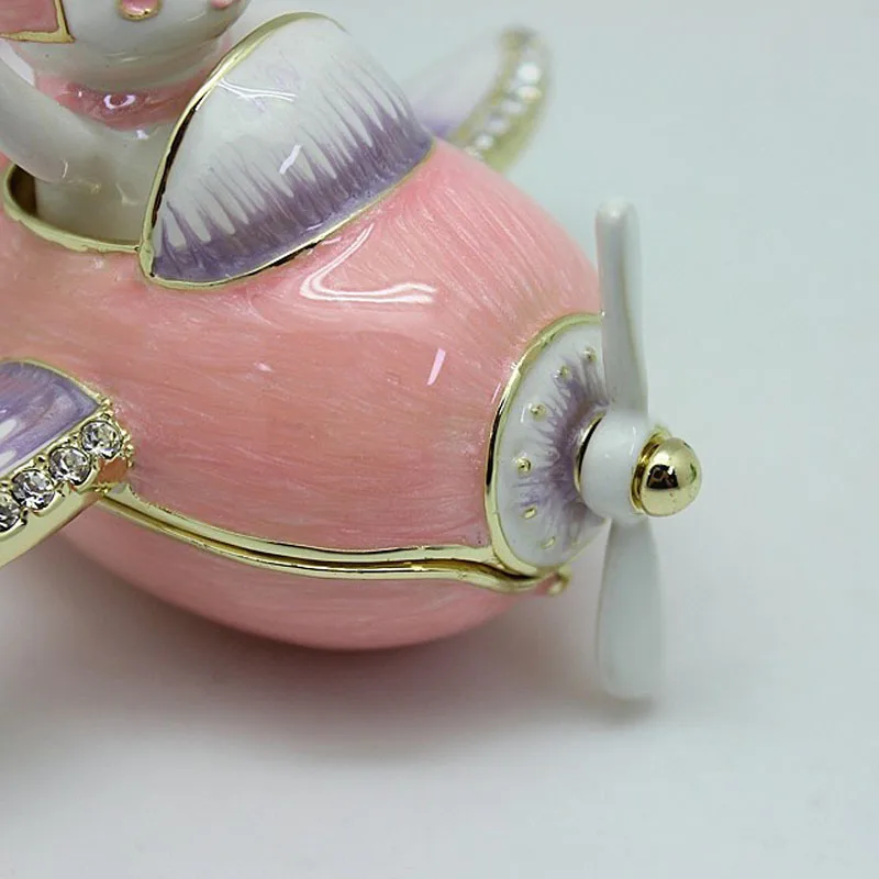 Airplane and Captain Rabbit Trinket Boxes Hinged Enamel Hand-Painted Ornaments Jewelry Organizer Box Unique Gift for Home Decor