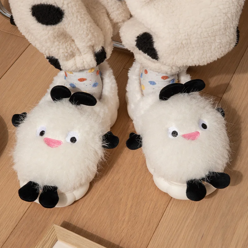 

Зимние хлопковые плюшевые тапочки с забавной куклой, женская обувь, мягкая обувь на толстом каблуке, Нескользящие теплые сланцы, обувь для спальни, домашняя обувь