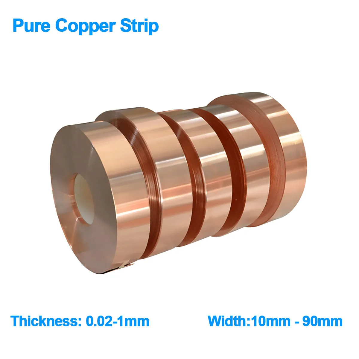 Produktbild von 1 Meter T2 Reinkupfer-Band – Ultra-dünn 0,04mm X 45mm X 1000mm, Für Erdung, Kühlkörper & Leitfähige Anwendungen