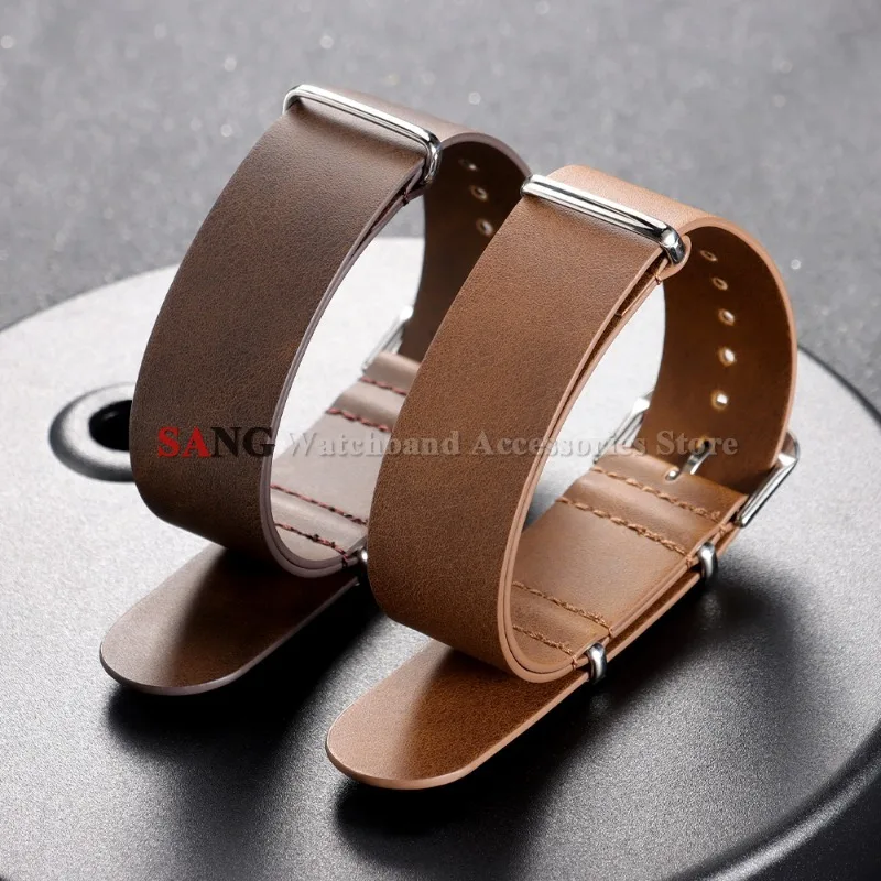Vintage Leather Watch Strap with Metal Pin Buckle - Black, Coffee, Brown Options