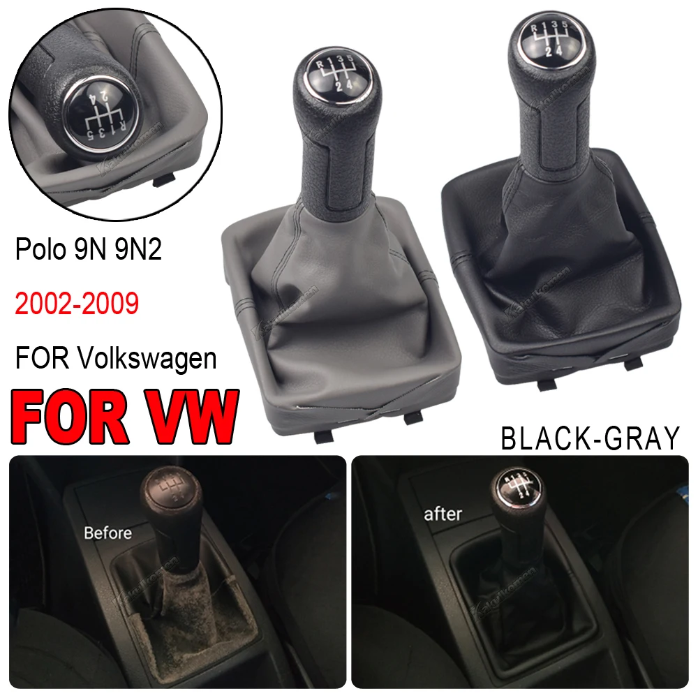 Pommeau levier vitesse Compatible Avec VW Pour Polo 9N 9N2 2002 2003 2004  2005 2006 2007 2008 2009 5/6 Vitesses Pommeau De Levier De Vitesse De  Voiture PU Shift Boots Cover Shifter Lever ( Color : 5 S : : Auto  et Moto