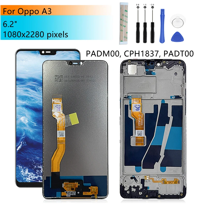 

For Oppo A3 Lcd Dsplay Touch Screen Digitizer Assembly With Frame CPH1837 Display A3 Replacement Repair Parts 6.23"