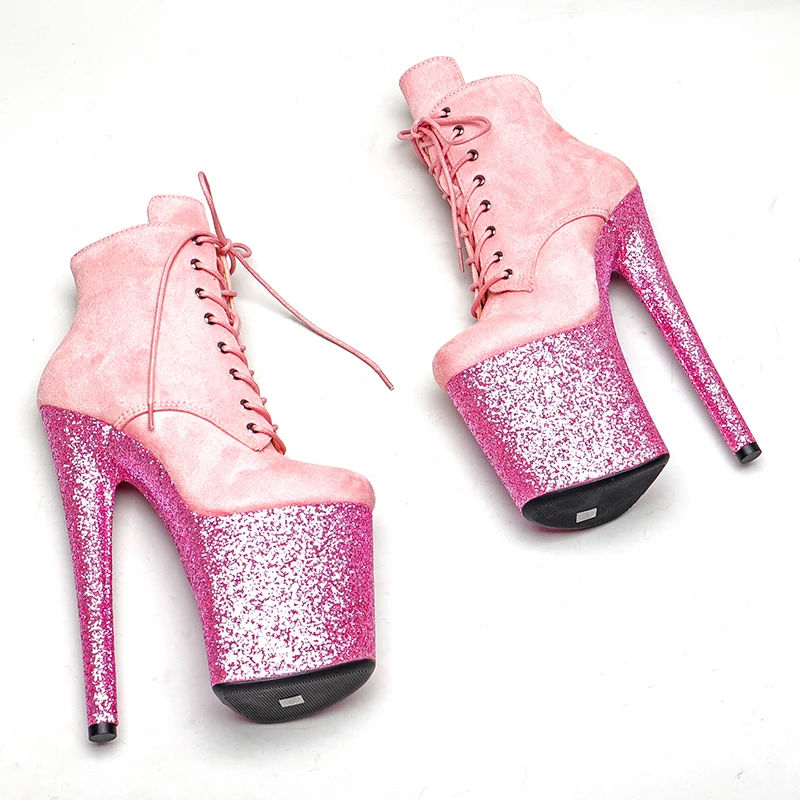 Leecabe 20CM/8Inch Suede upper  lady ankle boots  High Heels glitter platform  Pole Dance boot